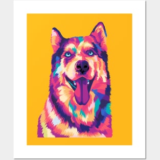 Colorful Pet Husky Dog Posters and Art